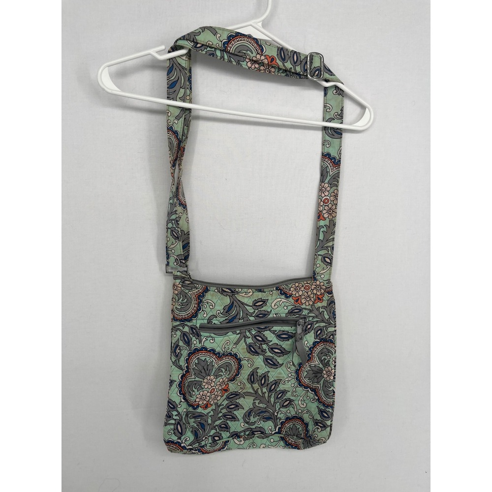 Vera Bradley Quilted Cotton Crossbody Bag Mint Green Floral Paisley Hipster